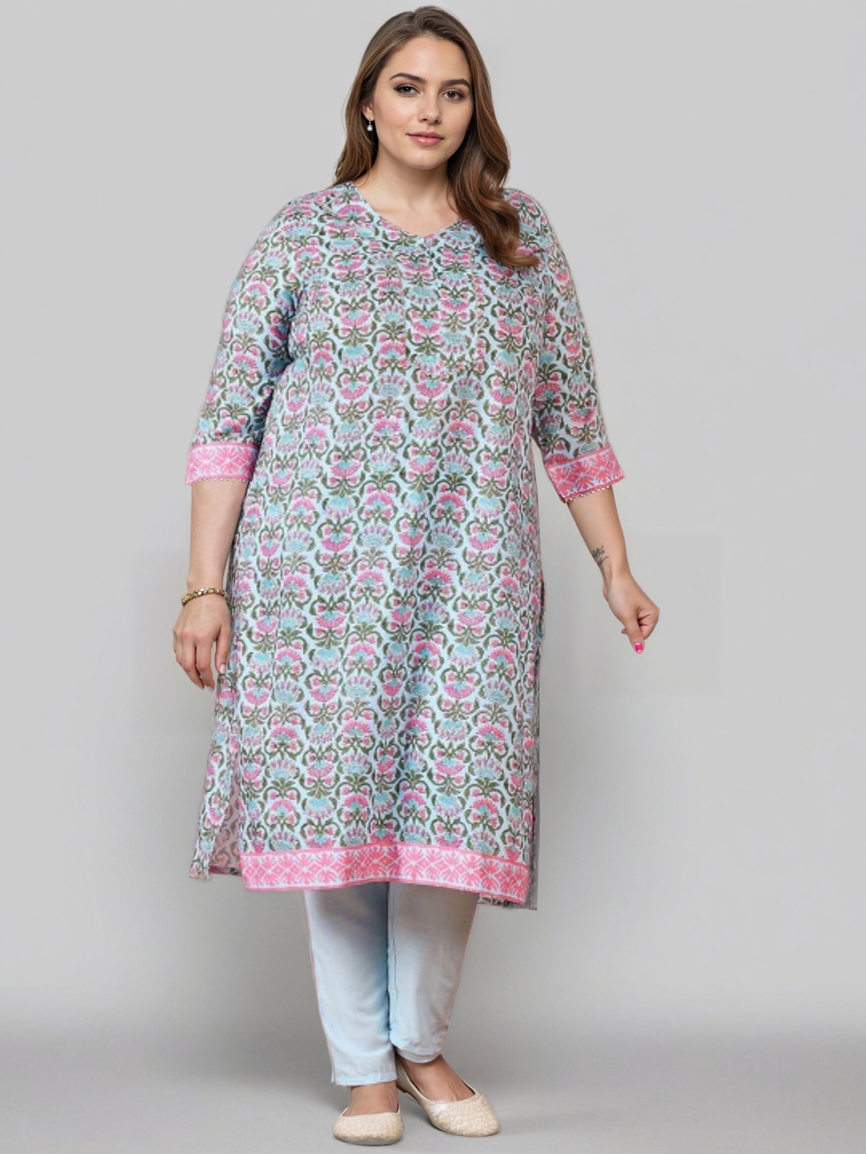 Women Blue Printed Regular Fit Smart Casual Kurta Set-GI-AP-AHKUPN-COMBO-1152