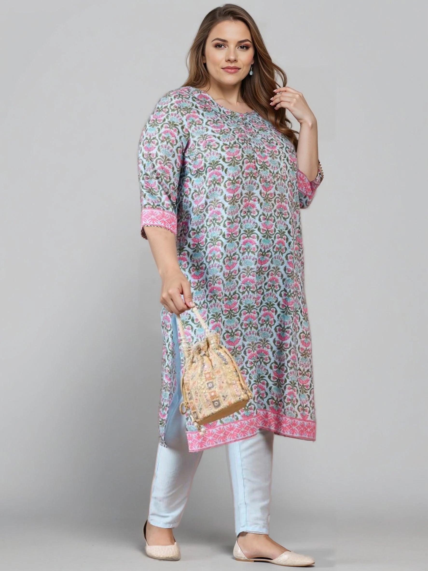 Women Blue Printed Regular Fit Smart Casual Kurta Set-GI-AP-AHKUPN-COMBO-1152