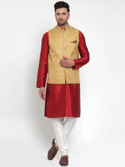 Men's Gold Woven Jacquard Nehru Jacket