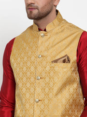 Men's Gold Woven Jacquard Nehru Jacket