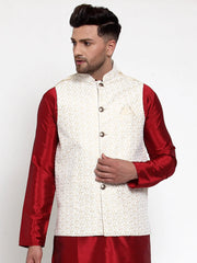 Men's Beige Embroidered Nehru Jacket