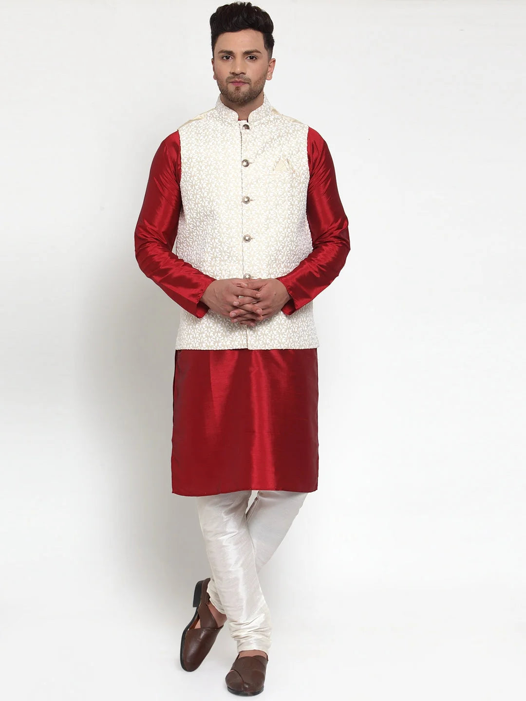 Men's Beige Embroidered Nehru Jacket | Ethnic Nehru Jackets