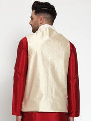 Men's Beige Embroidered Nehru Jacket