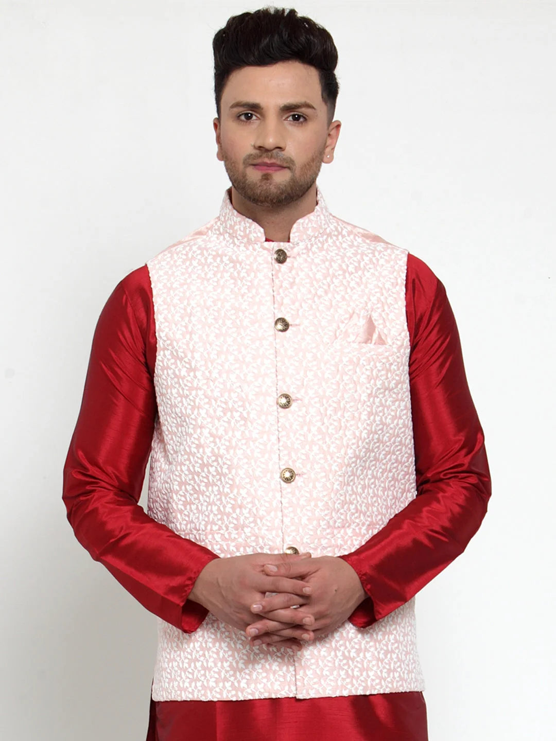Men's Pink Embroidered Nehru Jacket | Nehru Jackets for Weddings