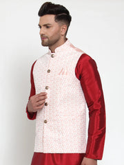 Men's Pink Embroidered Nehru Jacket