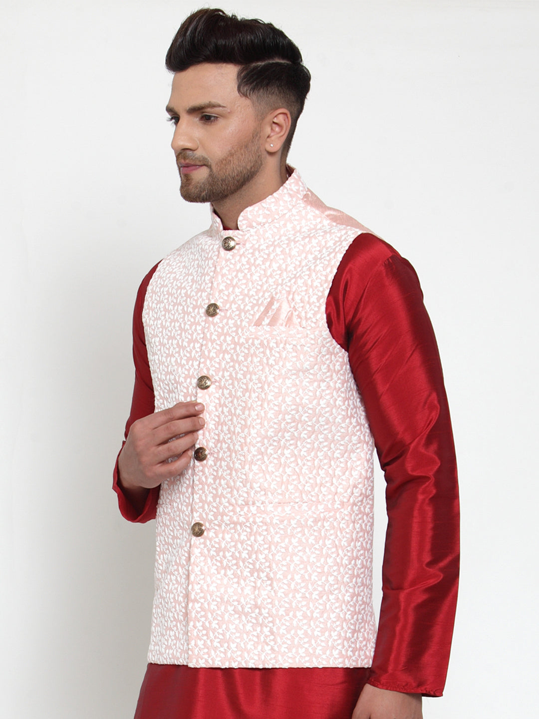 Men's Pink Embroidered Nehru Jacket | Nehru Jackets for Weddings