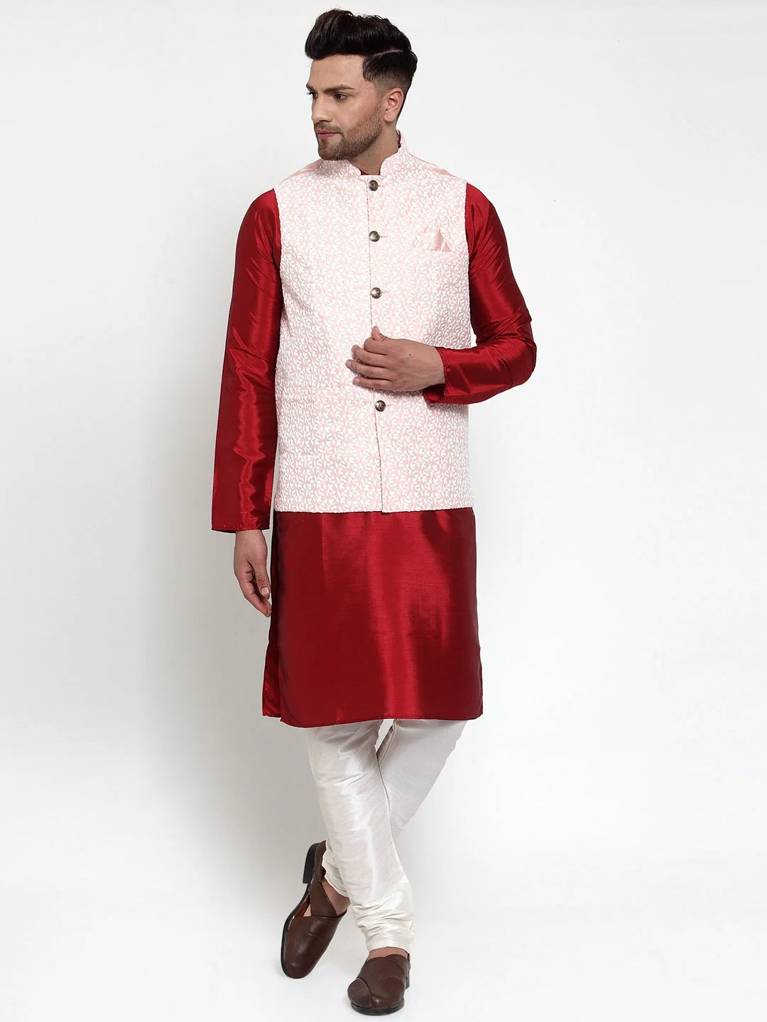 Men's Pink Embroidered Nehru Jacket | Nehru Jackets for Weddings