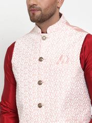 Men's Pink Embroidered Nehru Jacket