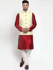 Men's Yellow Embroidered Nehru Jacket