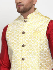 Men's Yellow Embroidered Nehru Jacket