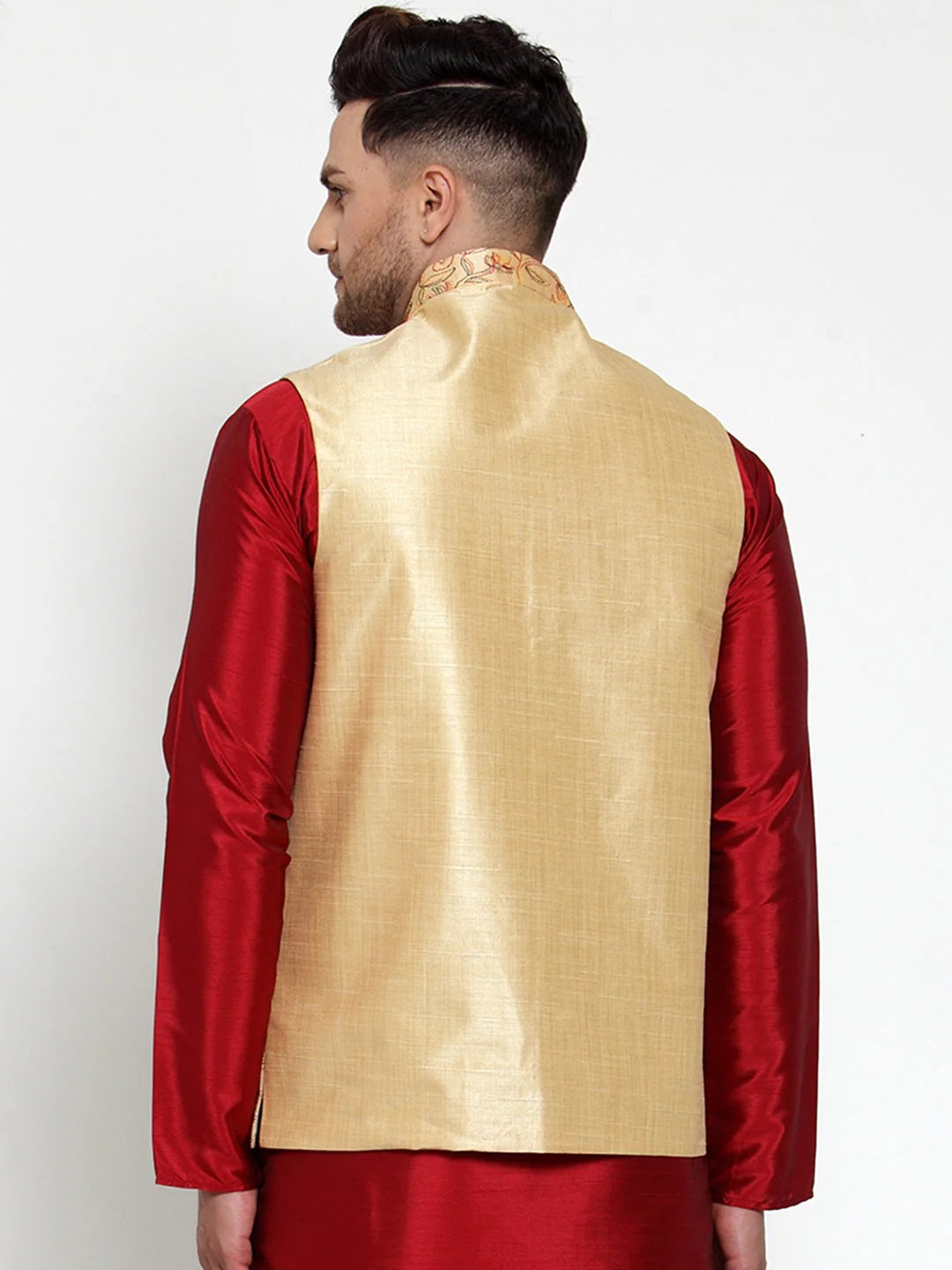 Men's Gold Embroidered Nehru Jacket | Indian Ethnic Wear