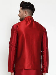 Men's Maroon Embroidered Nehru Jacket