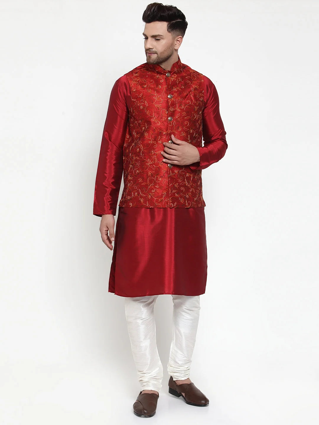 Maroon Embroidered Nehru Jacket - Nehru Jacket Wedding Style