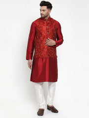 Men's Maroon Embroidered Nehru Jacket