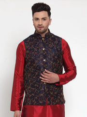 Men's Navy Embroidered Nehru Jacket