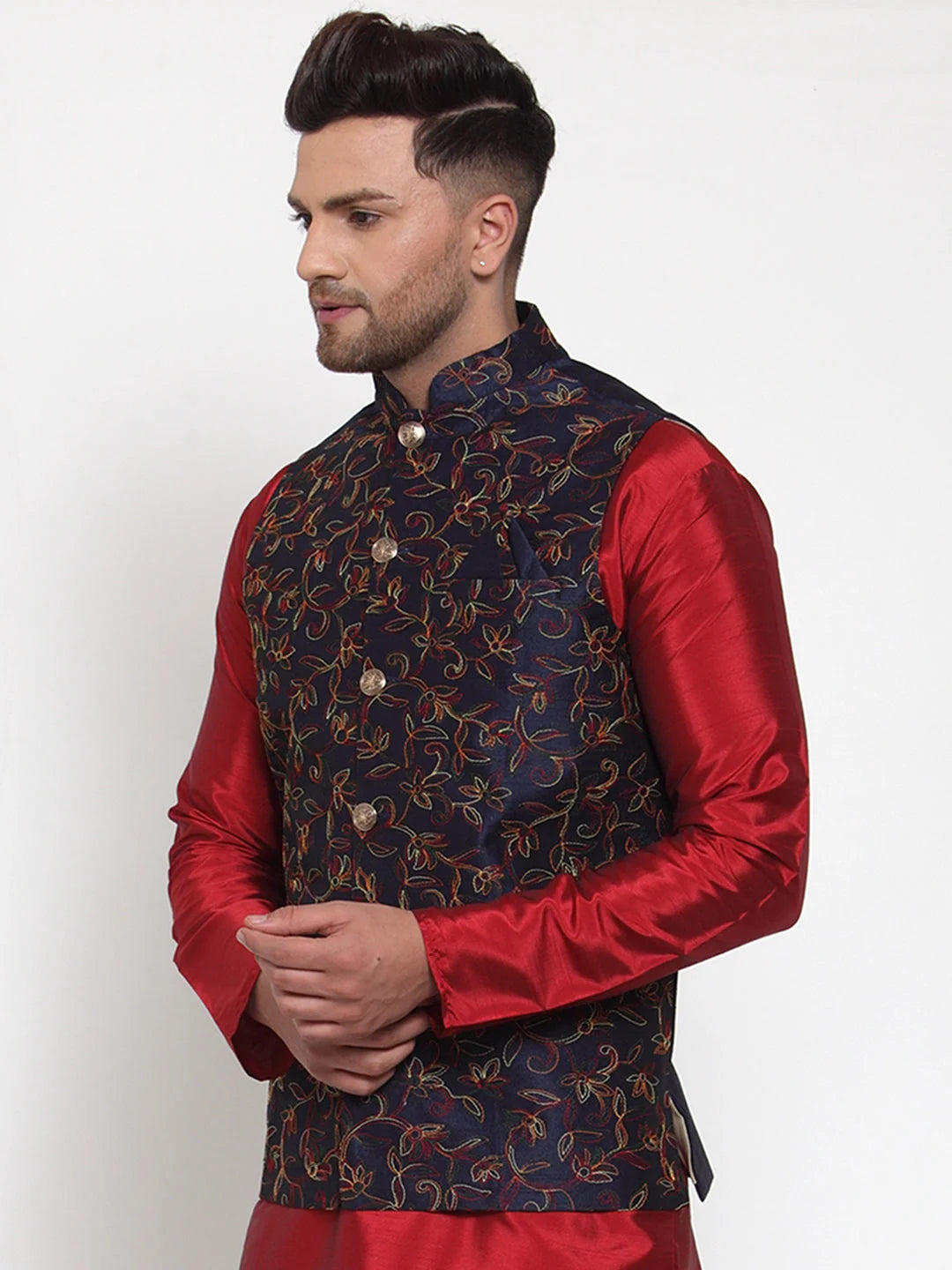 Navy Embroidered Nehru Jacket - Indian Nehru Jackets for Men