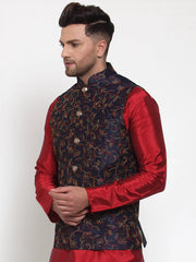 Men's Navy Embroidered Nehru Jacket