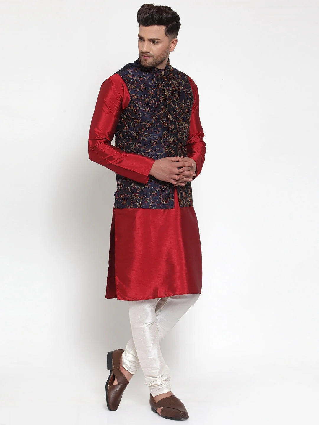 Navy Embroidered Nehru Jacket - Indian Nehru Jackets for Men