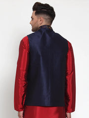 Men's Navy Embroidered Nehru Jacket