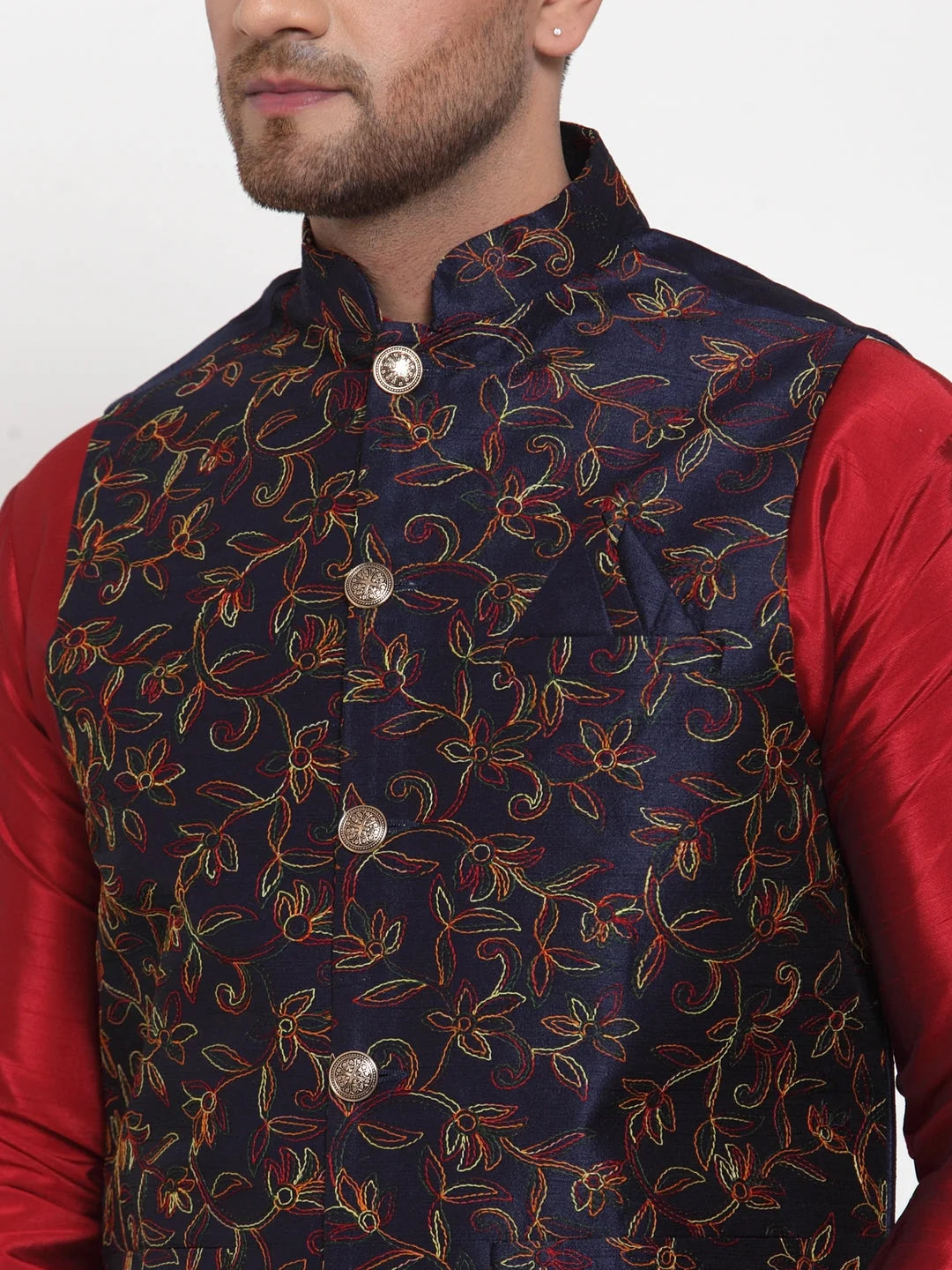 Navy Embroidered Nehru Jacket - Indian Nehru Jackets for Men