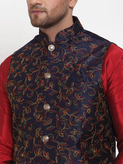 Men's Navy Embroidered Nehru Jacket