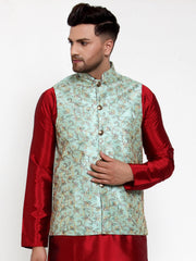 Men's Blue Embroidered Nehru Jacket