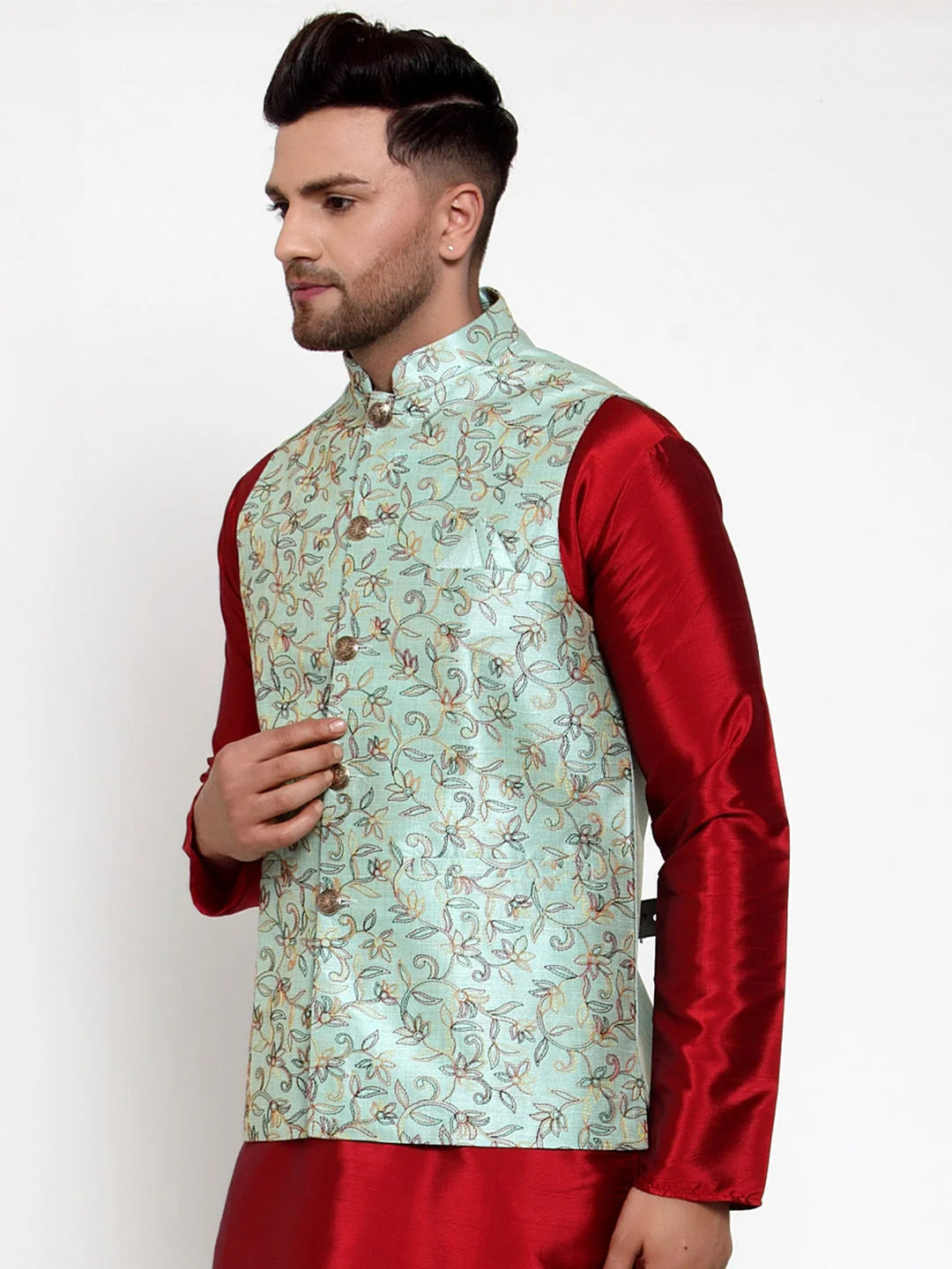 Blue Embroidered Nehru Jacket - Modi Jacket for Men