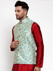 Men's Blue Embroidered Nehru Jacket