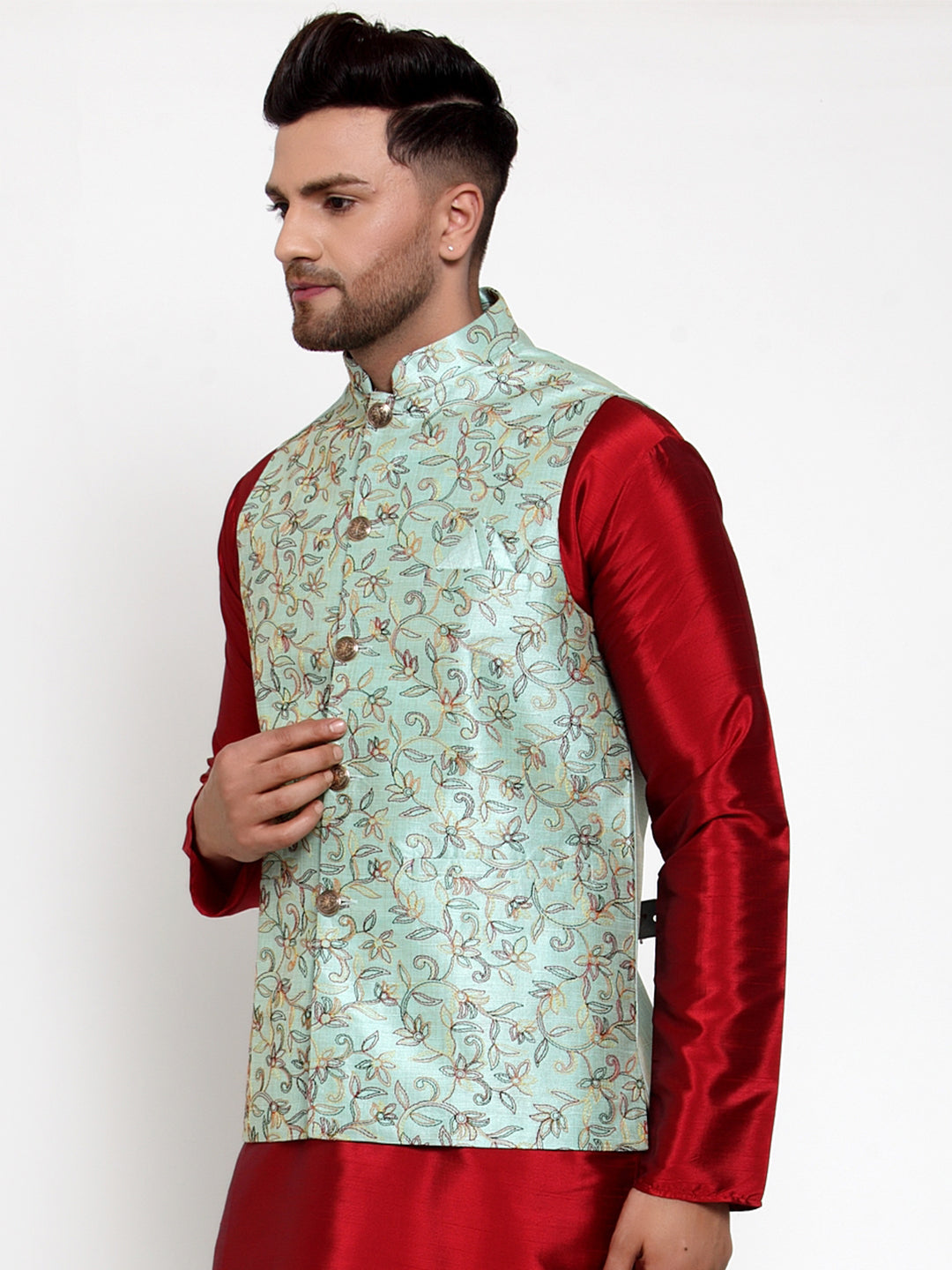 Blue Embroidered Nehru Jacket - Modi Jacket for Men