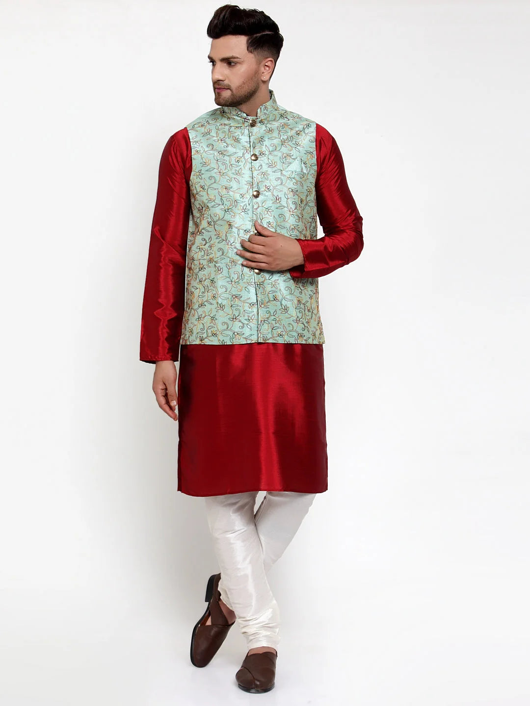 Blue Embroidered Nehru Jacket - Modi Jacket for Men