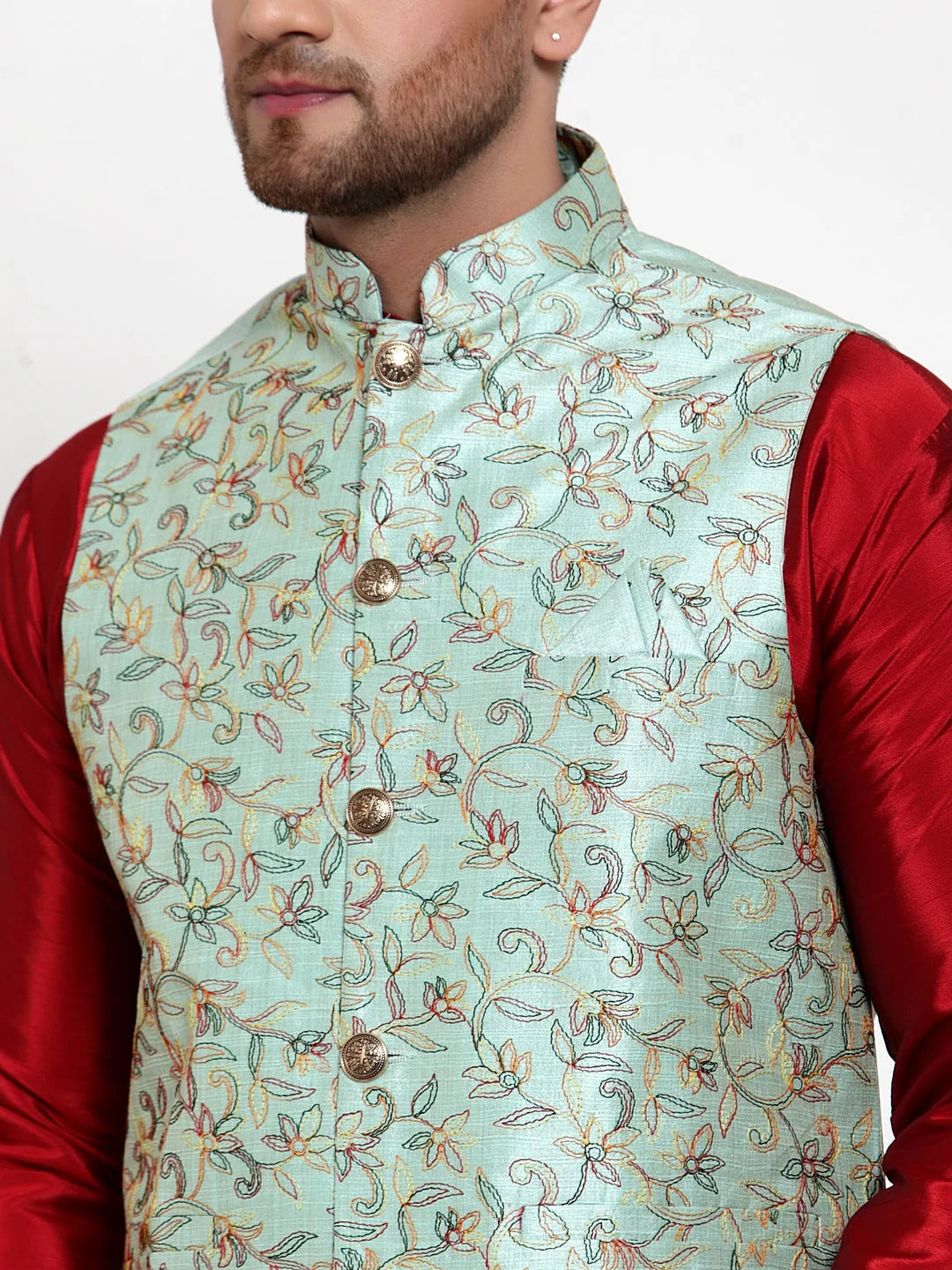 Blue Embroidered Nehru Jacket - Modi Jacket for Men