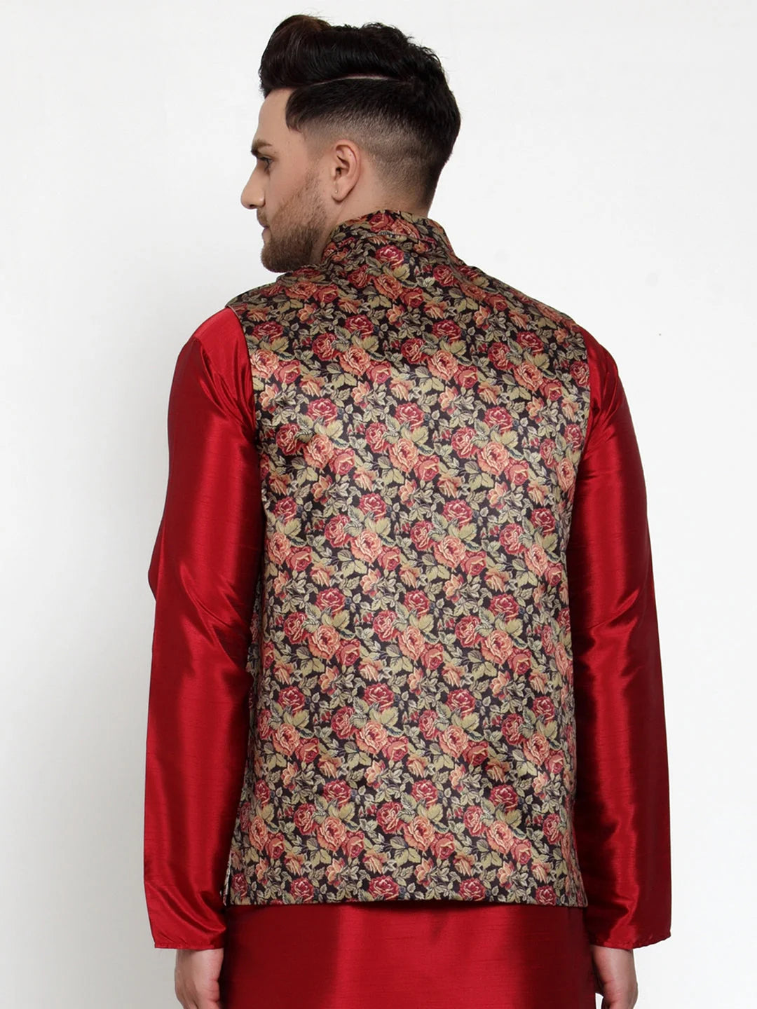 Black Current Printed Nehru Jacket - Men's Ethnic Wear