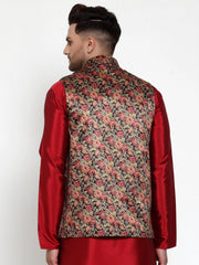 Men's Black Current Printed Nehru Jacket