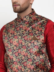 Men's Black Current Printed Nehru Jacket