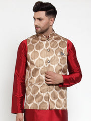 Men's Brown Printed Nehru Jacket