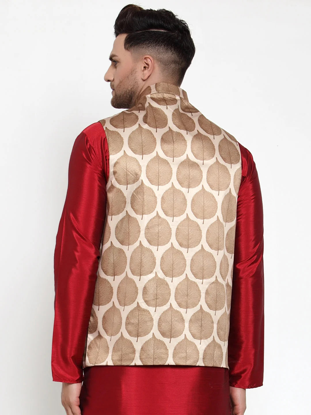 Men's Brown Printed Nehru Jacket - Indian Ethnic Wear