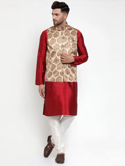 Men's Brown Printed Nehru Jacket