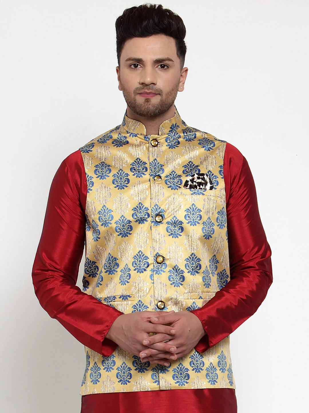 Men's Gold Printed Nehru Jacket