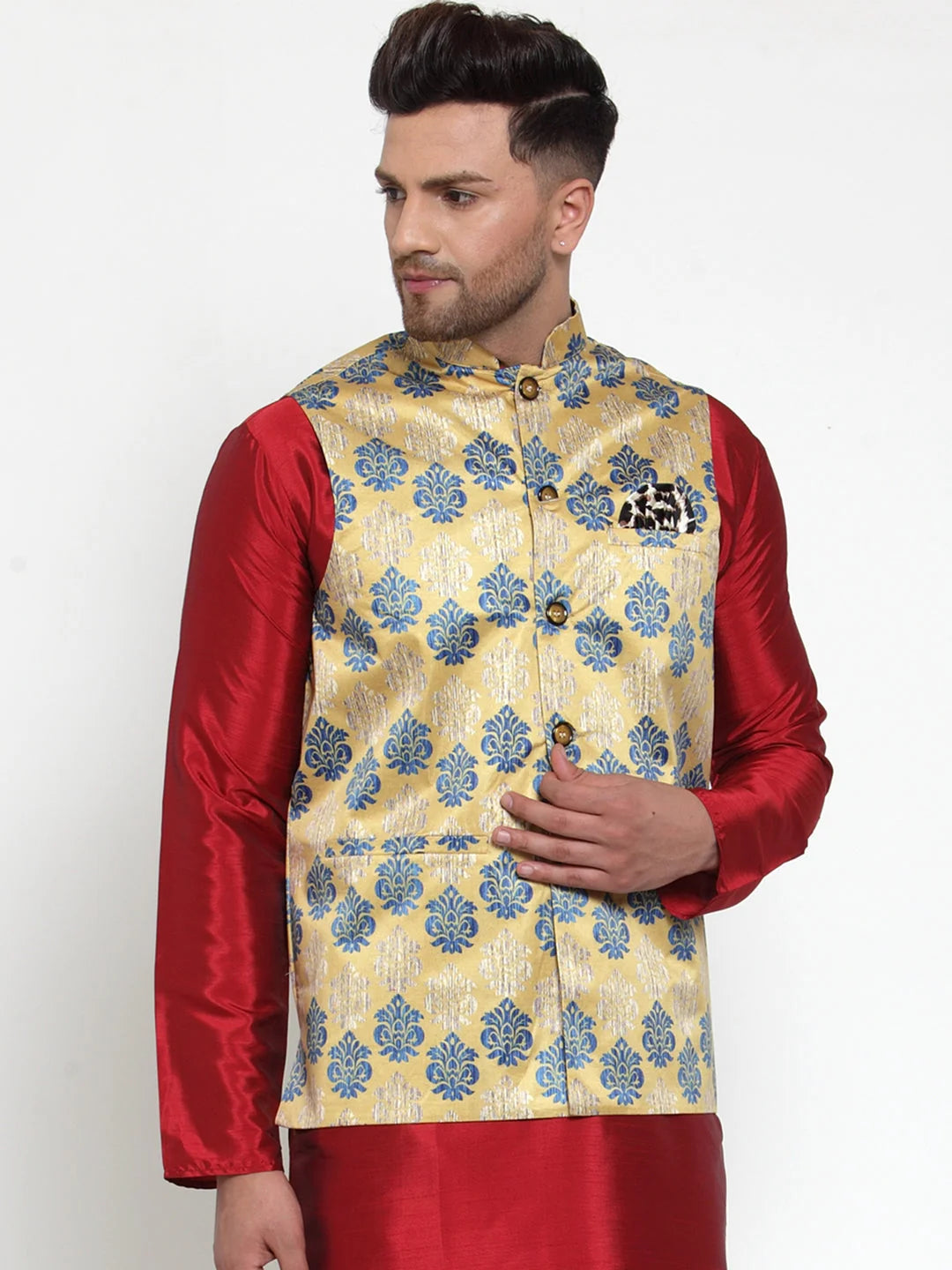 Gold Printed Nehru Jacket - Nehru Jacket Wedding Style