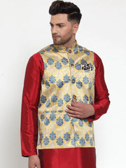 Men's Gold Printed Nehru Jacket