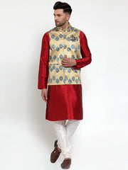 Men's Gold Printed Nehru Jacket