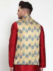 Men's Gold Printed Nehru Jacket