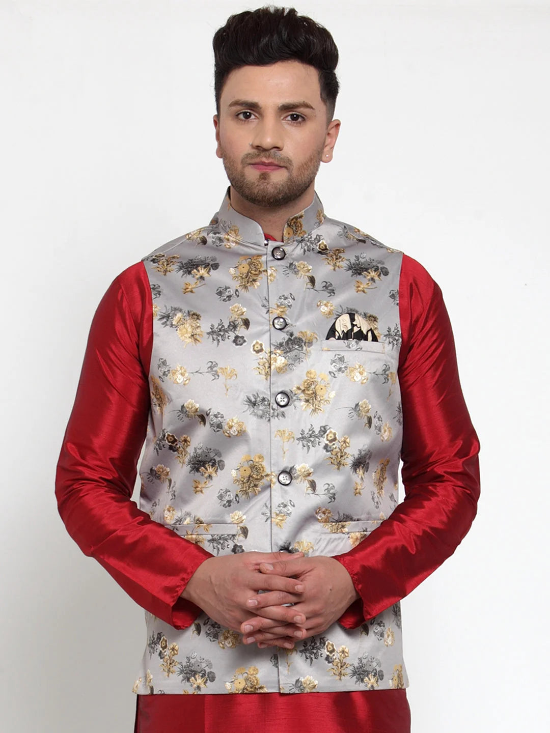 Grey Solid Nehru Jacket - Men's Ethnic Nehru Jackets