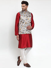 Men's Grey Printed Solid Nehru Jacket