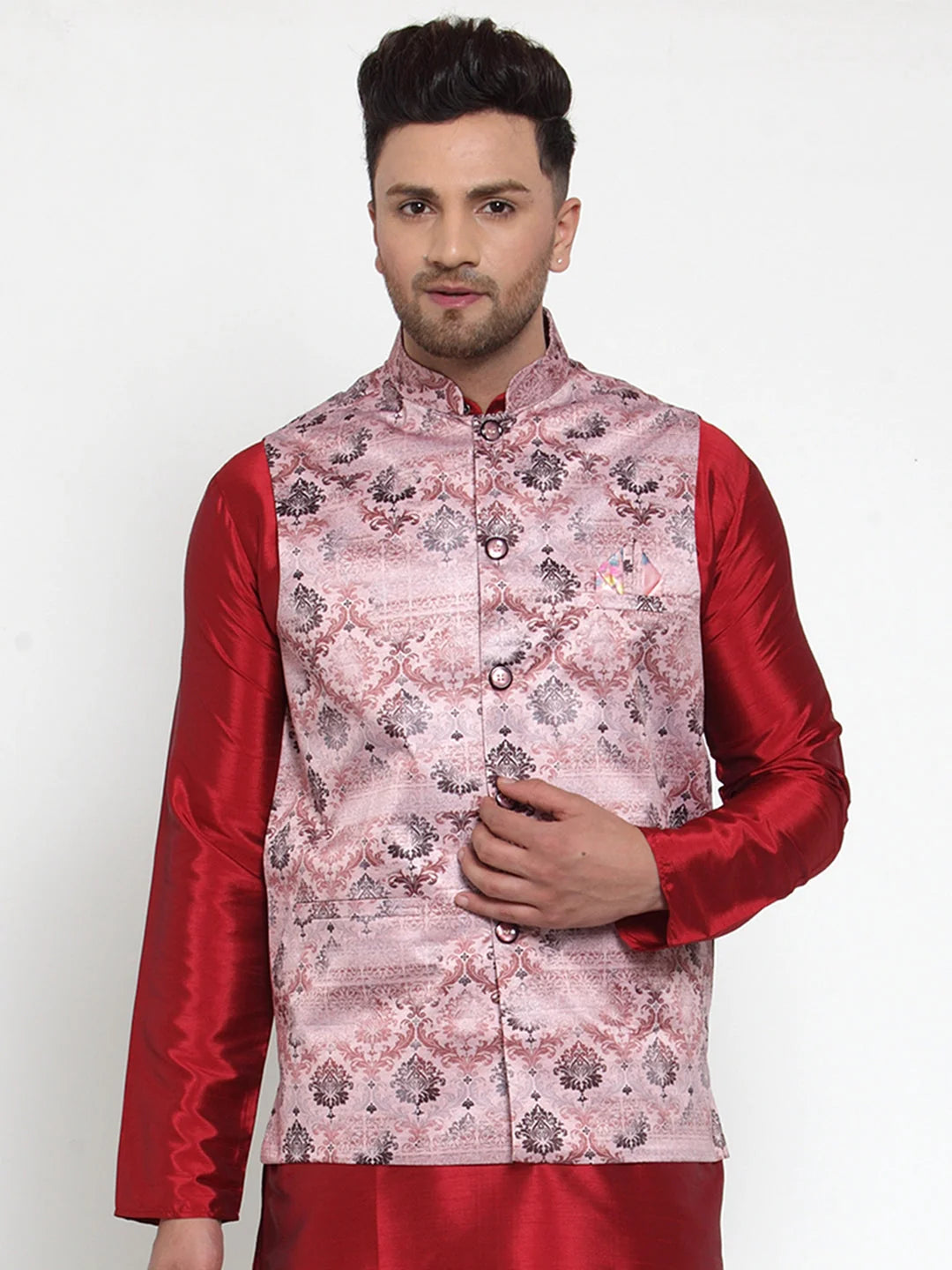 Pink Printed Nehru Jacket - Nehru Jackets for Weddings