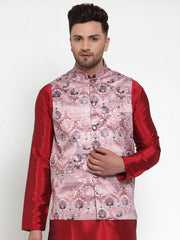Men's Pink Printed Nehru Jacket