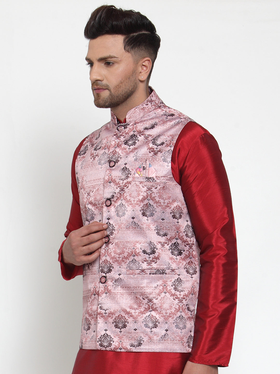 Pink Printed Nehru Jacket - Nehru Jackets for Weddings
