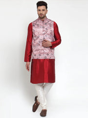 Men's Pink Printed Nehru Jacket