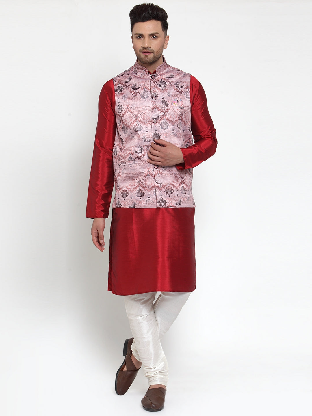 Pink Printed Nehru Jacket - Nehru Jackets for Weddings