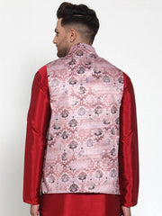 Men's Pink Printed Nehru Jacket